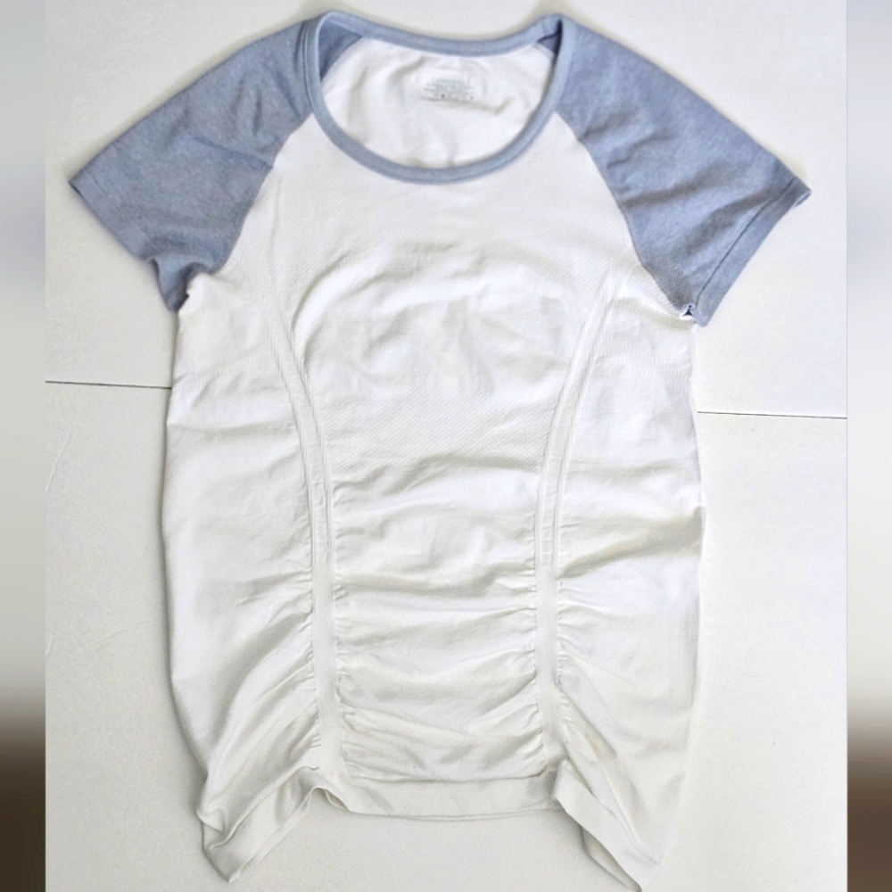 Athleta workout shirt. Size small, white with heather gray sleeve.